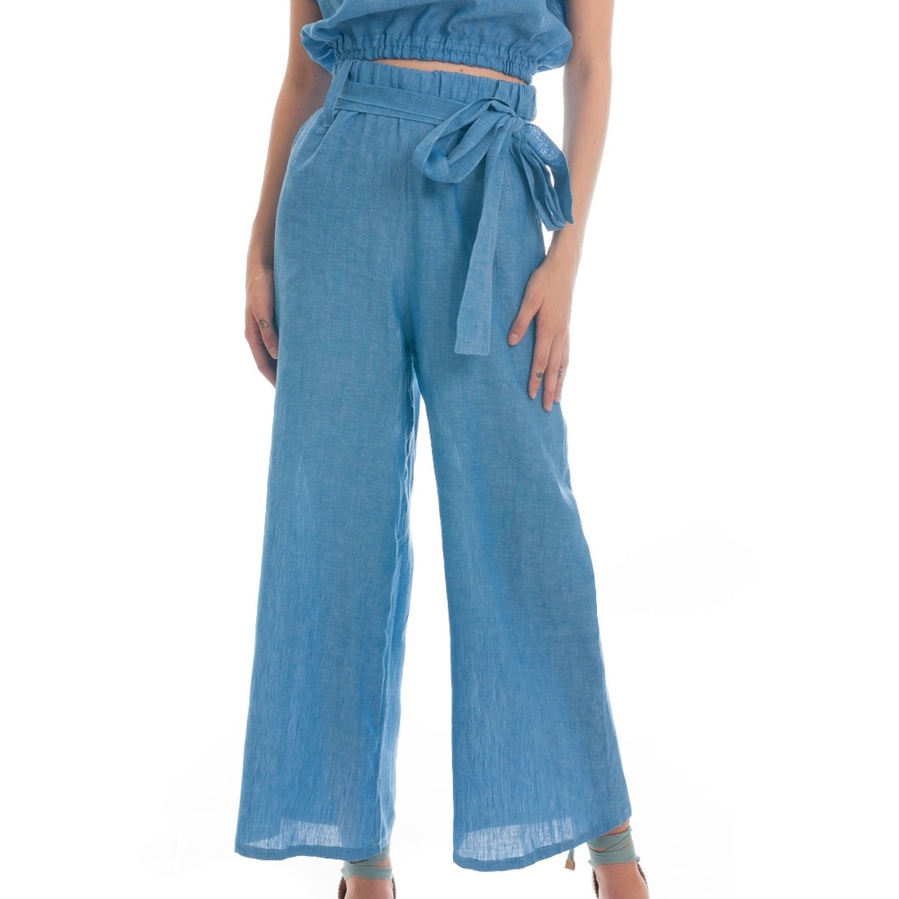 BLITZ POSITANO PANTS = - PANTALONE MEGAL - LINEN ONE SIZE - BLUE DENIM . NWT - Picture 1 of 3